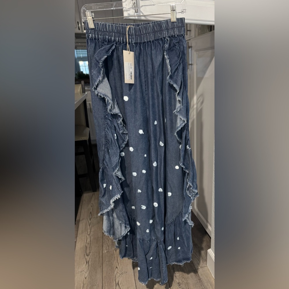 Chic Denim  Dot Ruffle Pants/Skirt